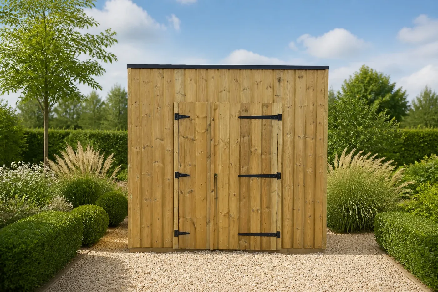 Abri de jardin en bois à toit plat avec bardage vertical et double porte Living Concept
