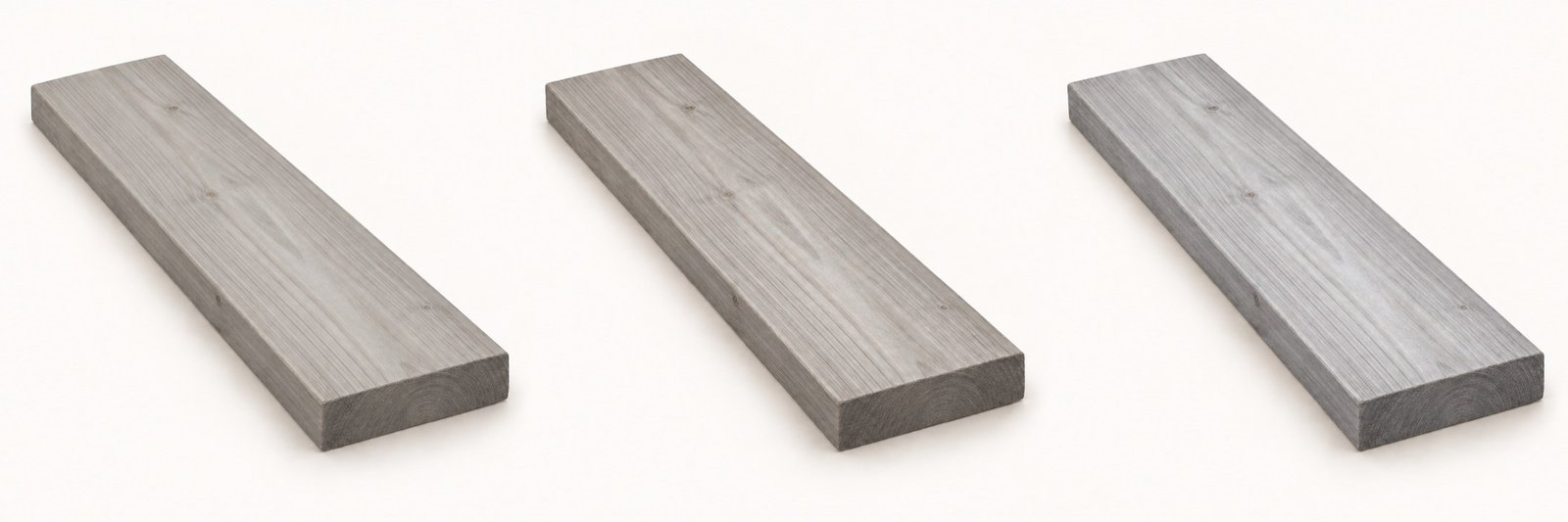 Accoya Gris : simulation indicative de la patine à la pose, après un an et après deux ans